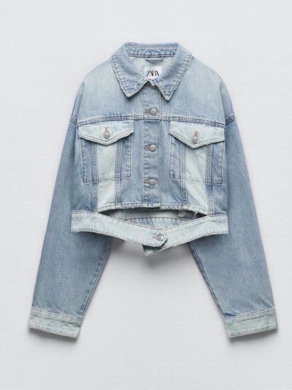 Zara Jean Denim Jacket with Contrast Fabric and Waist Detail NWT!